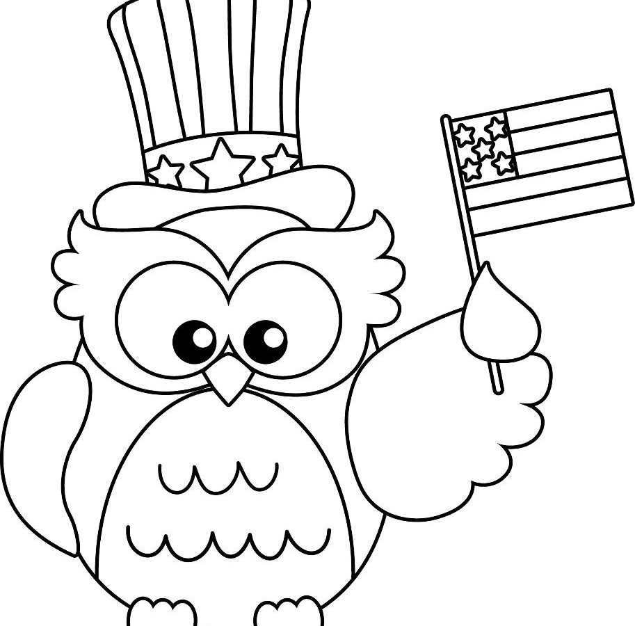 913x900 Cute Owl Coloring Pages With Uncle Sam Hat And Us Flag Free