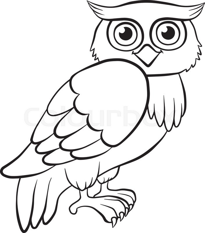 704x800 Coloring Pages. Birds. Cute Owl Sits And Smiles. Stock Vector