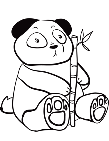 371x480 Cute Panda Holding A Bamboo Branch Coloring Page Free Printable