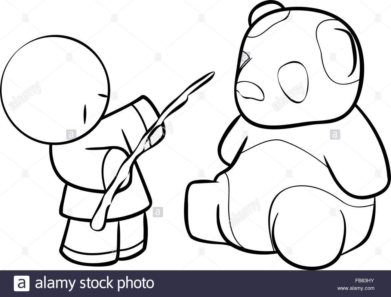 1300x989 Line Drawing Of A Chinese Man Feeding A Cute Panda Stock Vector