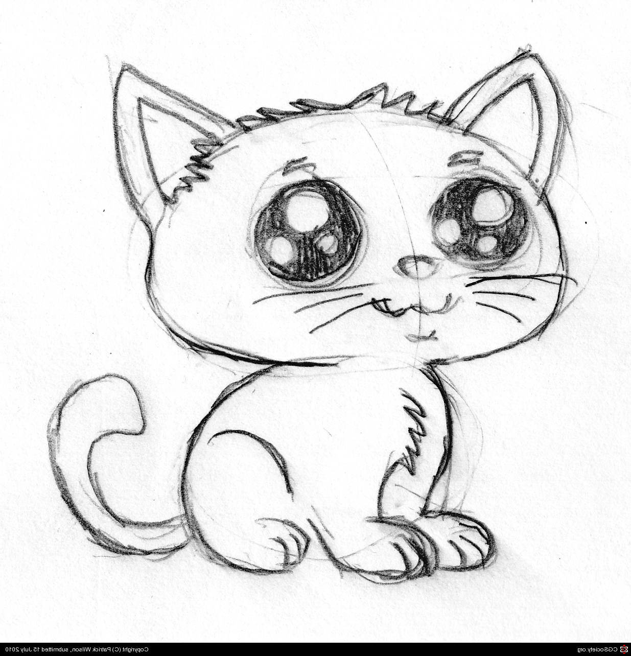 1235x1284 Cute Cartoon Kitten Pencil Sketch By Patrick Wilson 2d