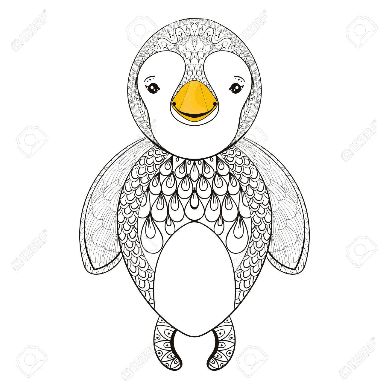 1300x1300 Vector Penguin For Adult Coloring Page. Hand Drawn Cute Penguin