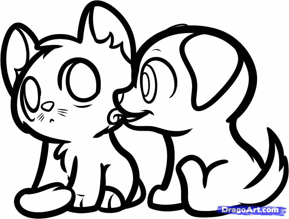 975x740 How To Draw A Kitten And Puppy, Step By Step, Pets, Animals, Free