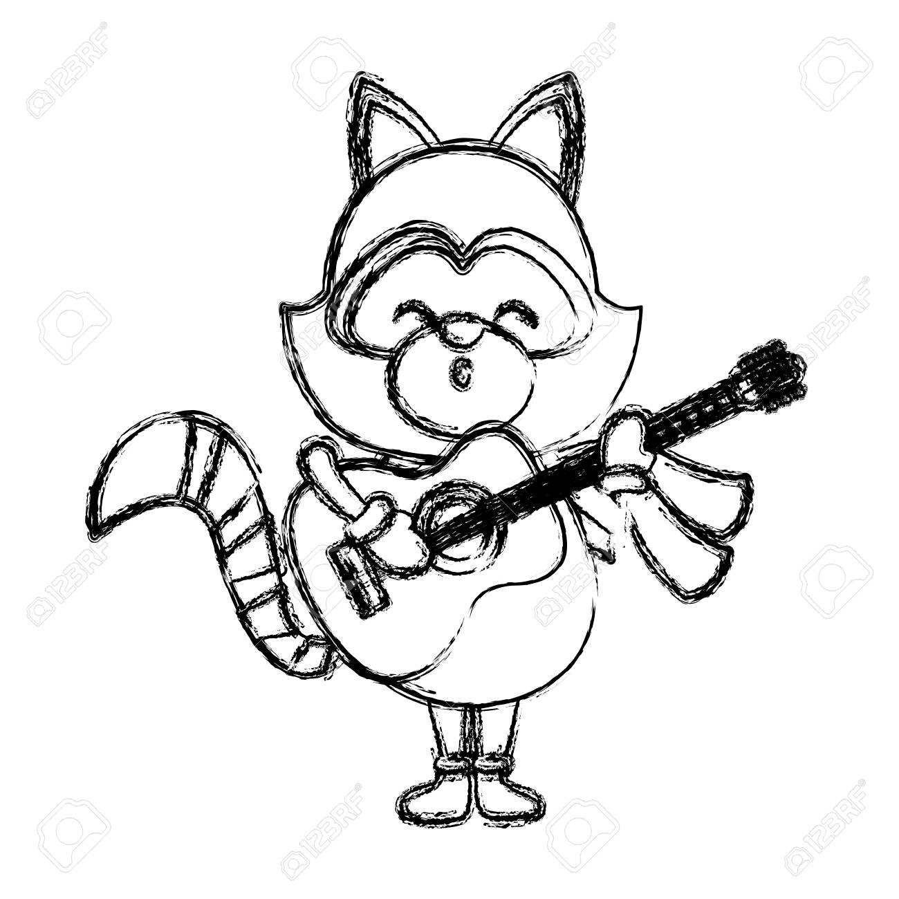 1300x1300 Cute Raccoon Playing Guitar Icon Vector Illustration Graphic