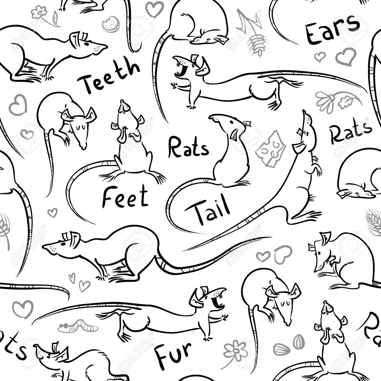 1300x1300 Seamless Pattern With Cute Sketchy Rats Royalty Free Cliparts