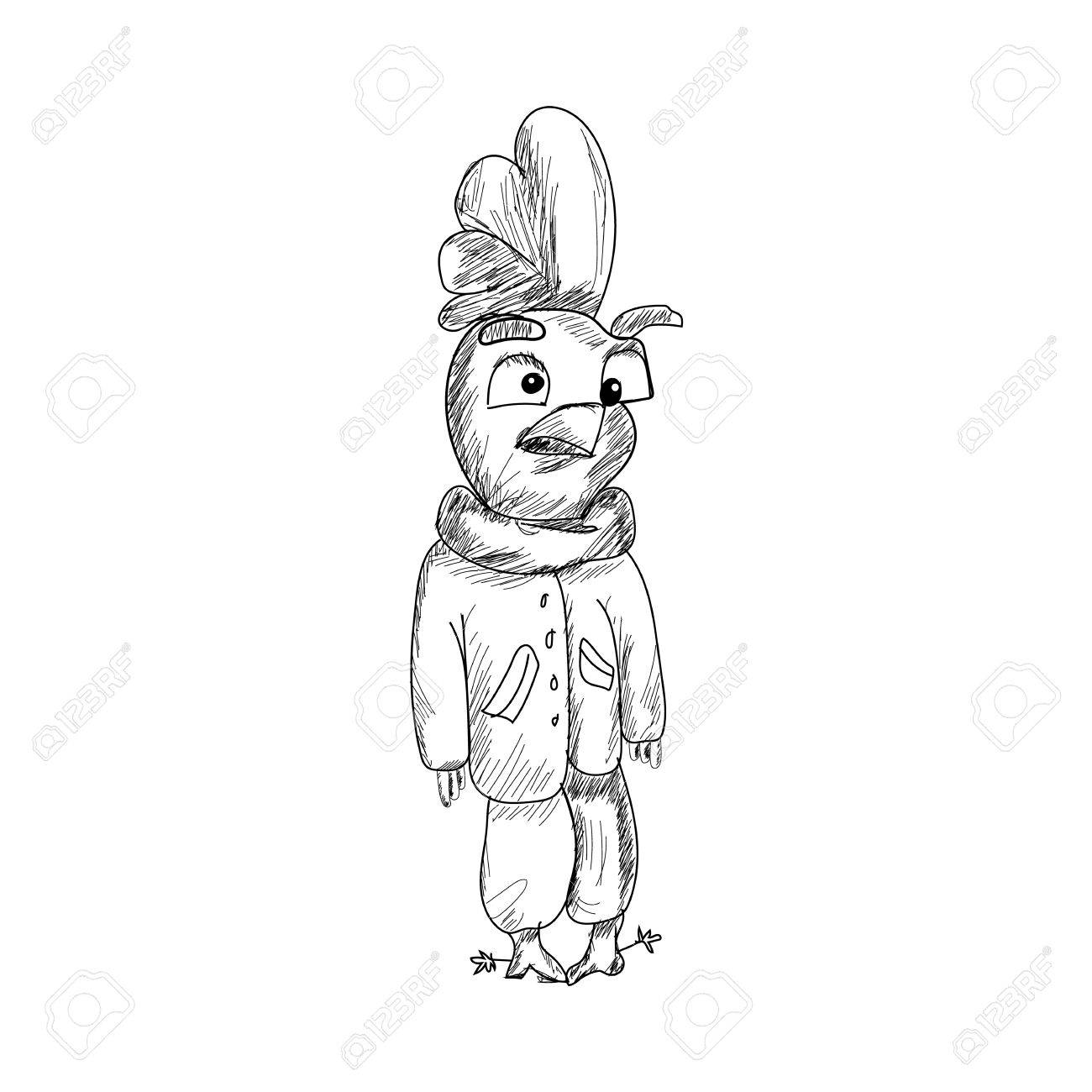 1300x1300 Illustration Funny Hand Drawn Cock Sketch Drawing Cartoon Rooster