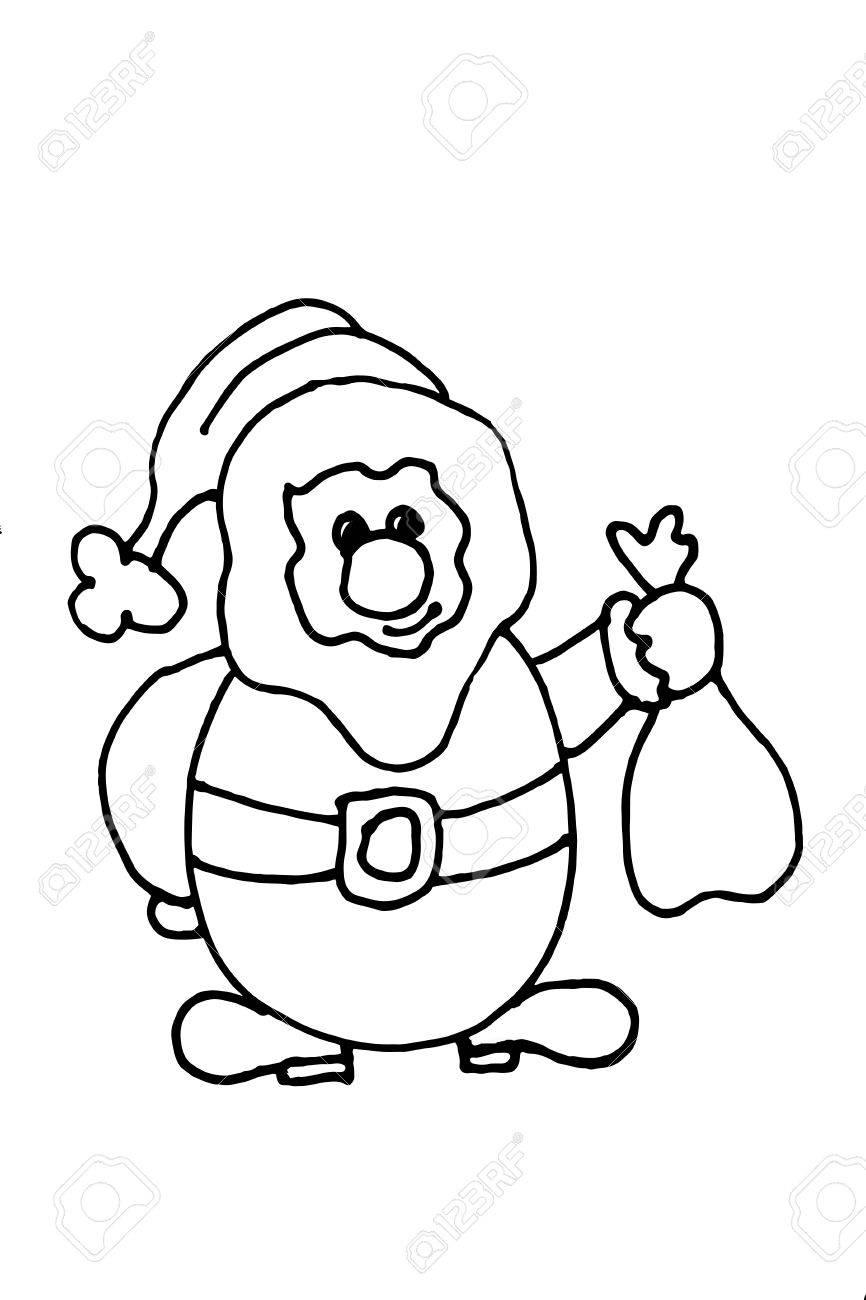 866x1300 Cute Santa Claus With Sack, Outline For Self Painting Stock Photo