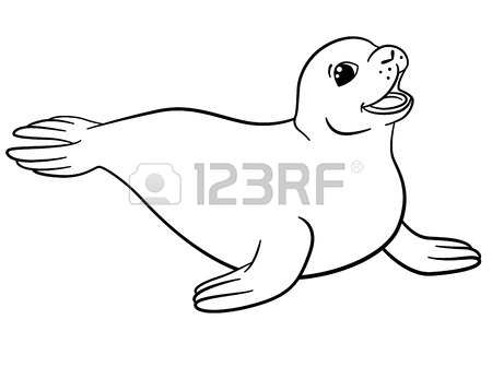 450x336 Coloring Pages. Little Cute Baby Fur Seal Lays And Smiles. Royalty