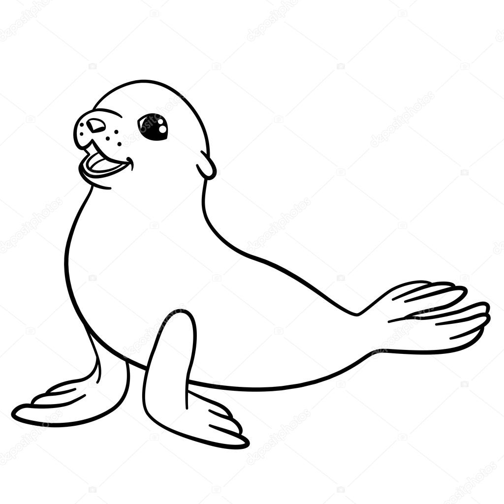 1024x1024 Coloring Pages. Little Cute Baby Fur Seal. Stock Vector Ya