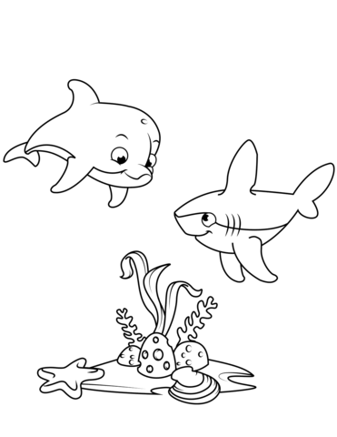 371x480 Cute Dolphin And Shark Coloring Page Free Printable Coloring Pages