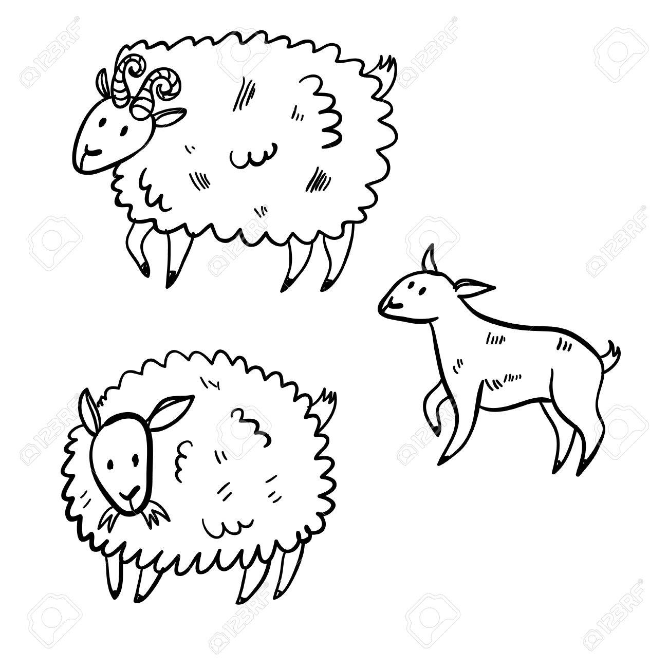 1300x1300 Vector Illustration Set With Farm Animals. Doodle Cute Three