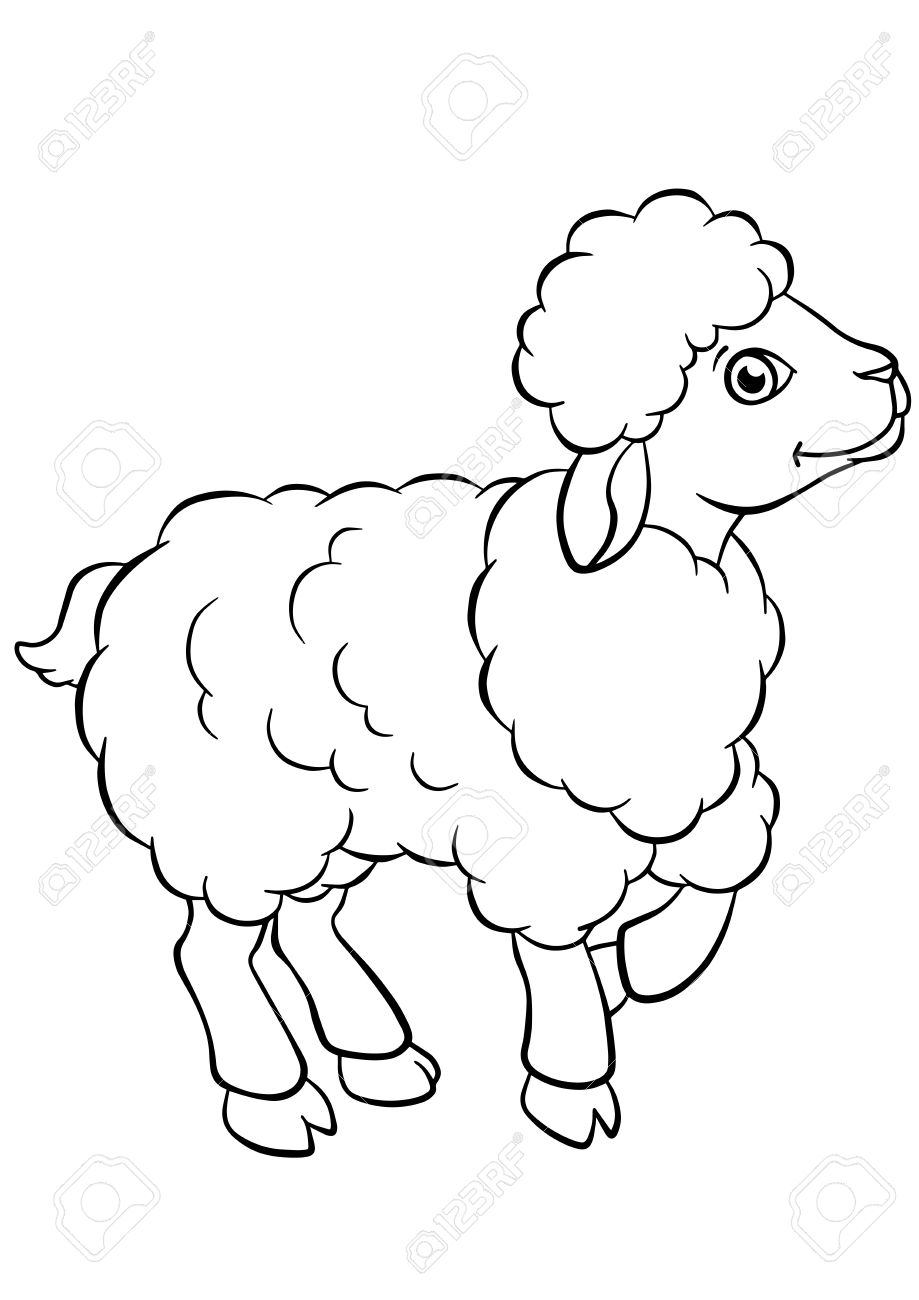 919x1300 Coloring Pages. Animals. Little Cute Sheep Stands And Smiles