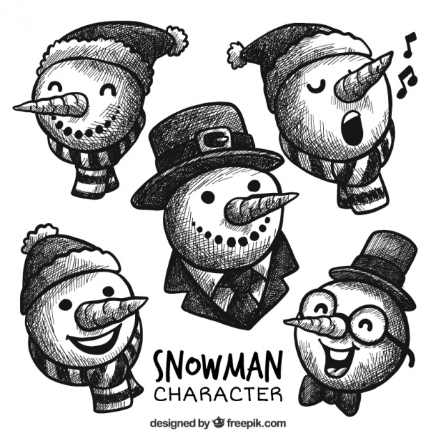 626x626 Cute Snowmen With Hats Sketches Vector Free Download