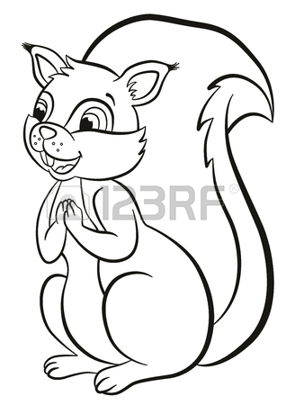 318x450 Coloring Page. Vector Outline Drawing Of A Squirrel On The Tree