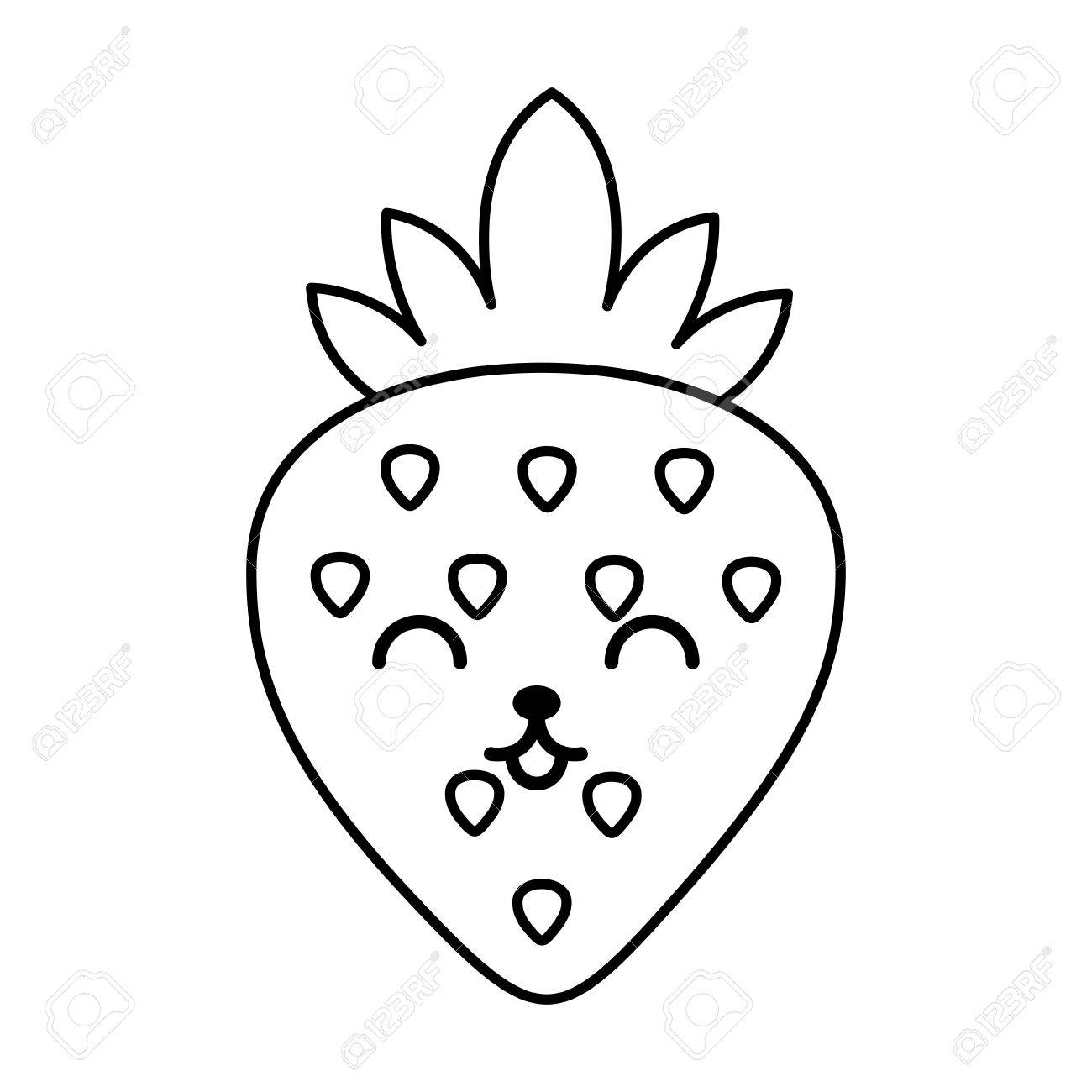 1300x1300 Cute Kawaii Line Icon Strawberry Cartoon Vector Graphic Design