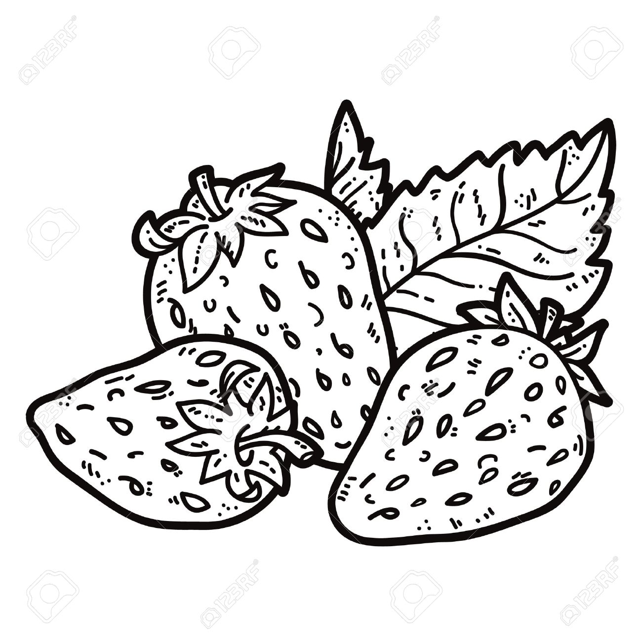 1300x1300 Cute Strawberries. Vector Cute Hand Drawn Strawberries And Leaf
