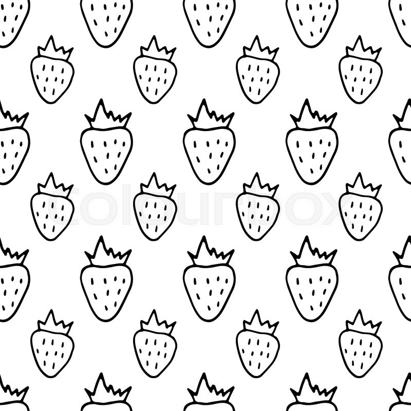800x800 Cartoon Strawberry Pattern With Doodle Berry. Cute Vector Black