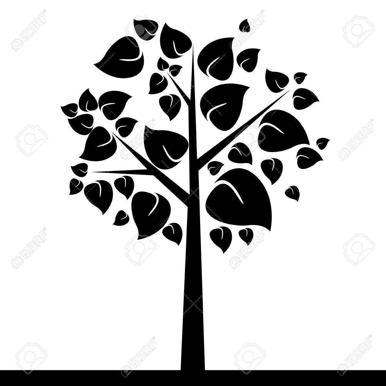 1300x1300 Abstract Cute Tree With Big Black Leaf On White Background Royalty