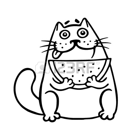 450x450 Cute Fat Cat Eats Watermelon. Cat. Funny Cartoon Cool Character