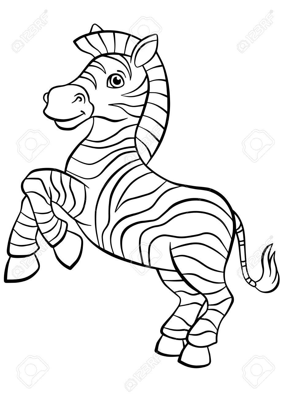 919x1300 Coloring Pages. Animals. Little Cute Zebra Stands And Smiles