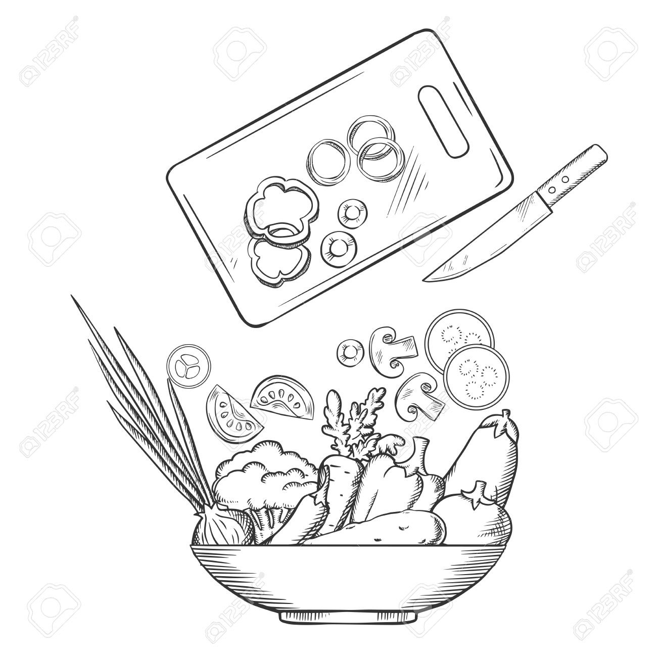 1300x1300 Salad Preparation With Bowl Of Fresh Cucumbers, Bell And Chili