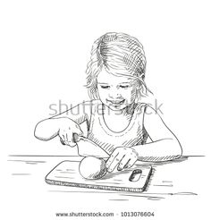 236x246 Sketch Of Child Girl Very Hard Pushing On Knife When Cutting
