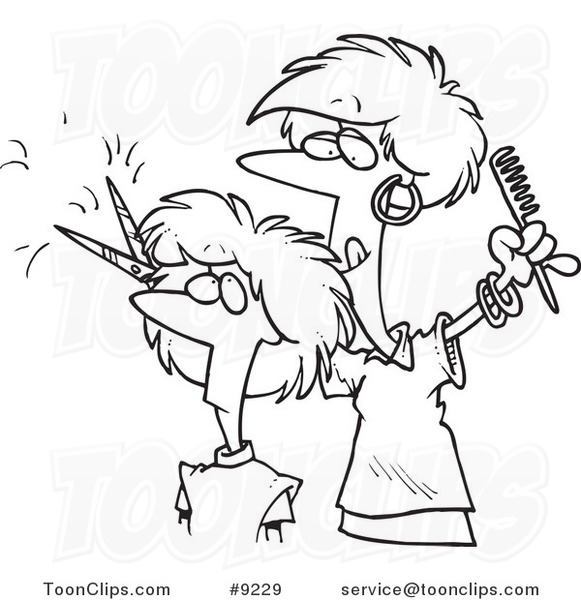 581x600 Cartoon Black And White Line Drawing Of A Lady Cutting Hair