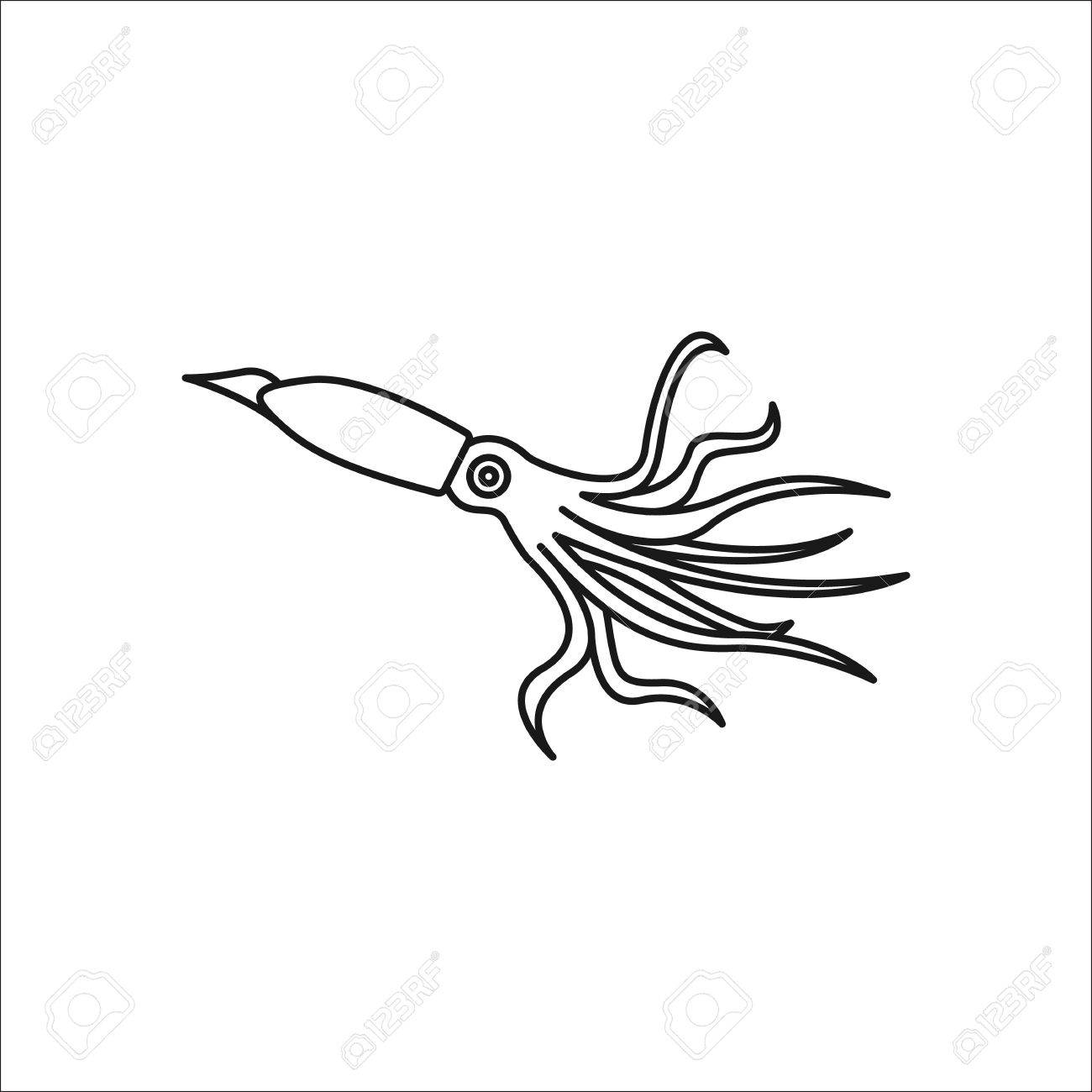 1300x1300 Cuttlefish Or Squid Symbol Simple Line Icon On Background Royalty