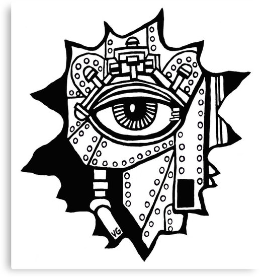 519x550 Surreal Cyborg Black And White Pen Ink Drawing Canvas Prints By