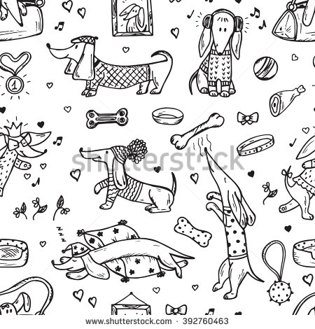 450x470 Animals. Pets. Funny Dachshund Dogs. Dog Vector Seamless Pattern