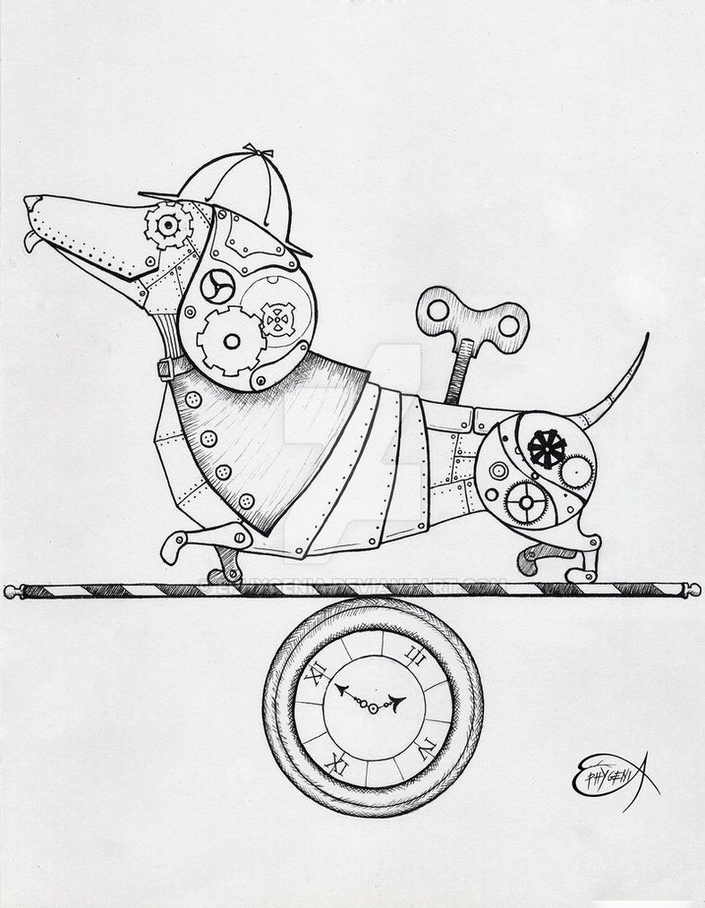788x1014 Steampunk Coloring Page. Steampunk Clockwork Dachshund Wip By