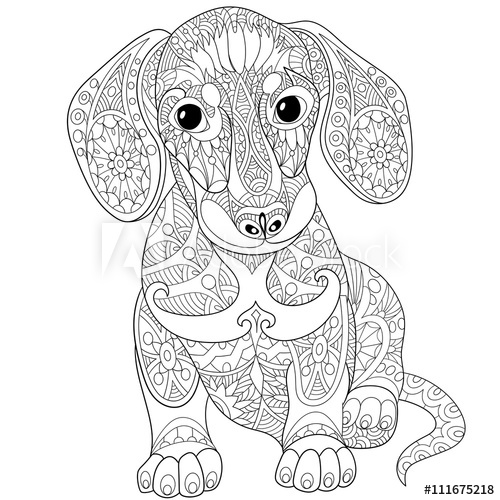 500x500 Zentangle Stylized Cartoon Dachshund Dog, Isolated On White