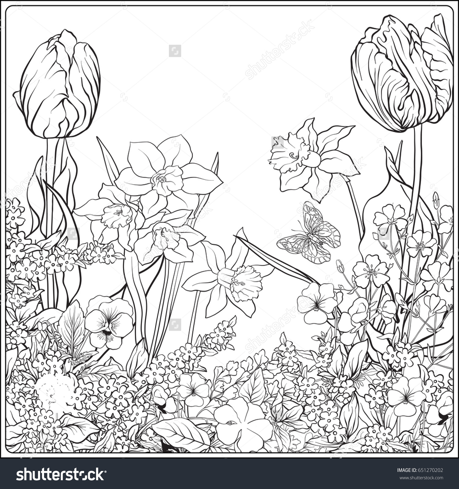 1500x1600 Composition With Spring Flowers Tulips, Daffodils, Violets