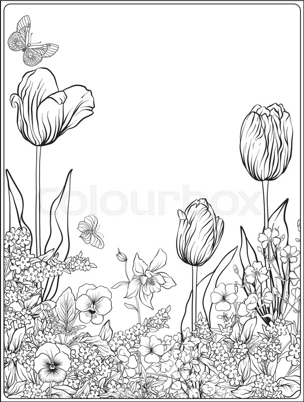 606x800 Composition With Spring Flowers Tulips, Daffodils, Violets
