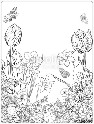 379x500 Composition With Spring Flowers Tulips, Daffodils, Violets