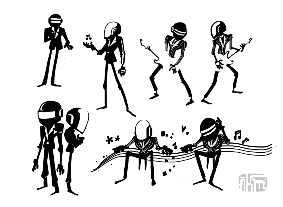 985x720 Akm Silhouette Drawing Daft Punk