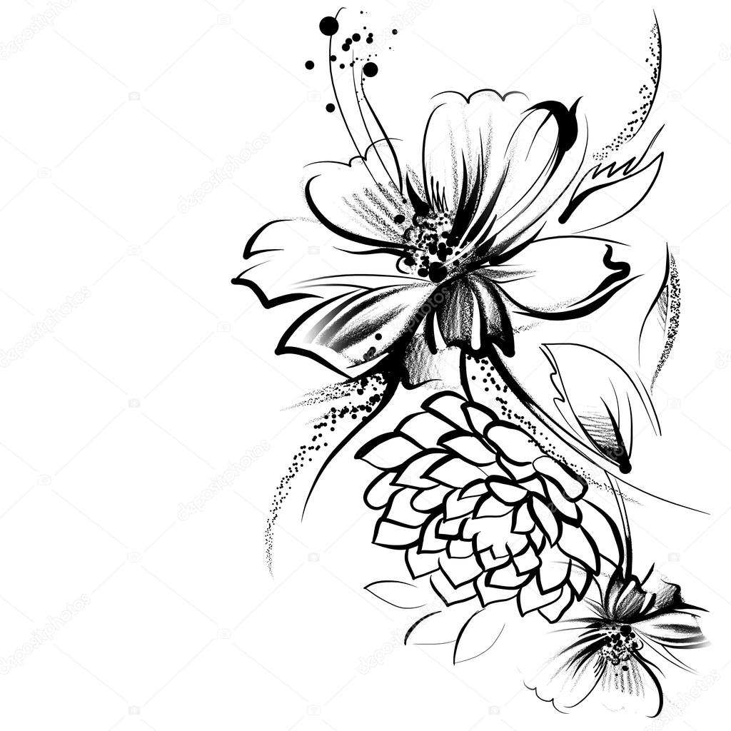 1024x1024 Flowers, Drawn In Ink On Old Paper Stock Photo Allween