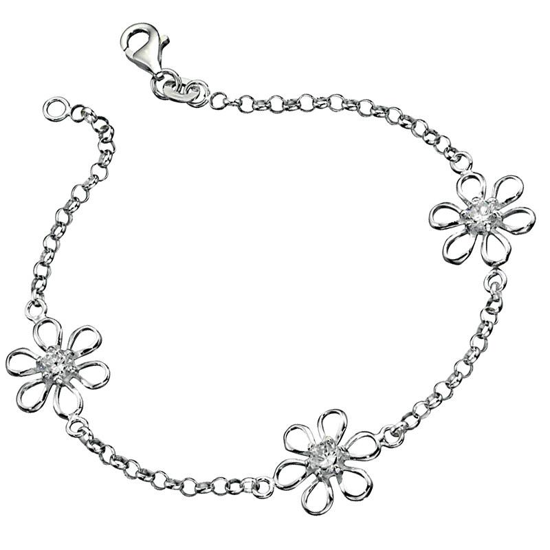 800x800 Crystal Daisy Chain Sterling Silver Bracelet Argenteus