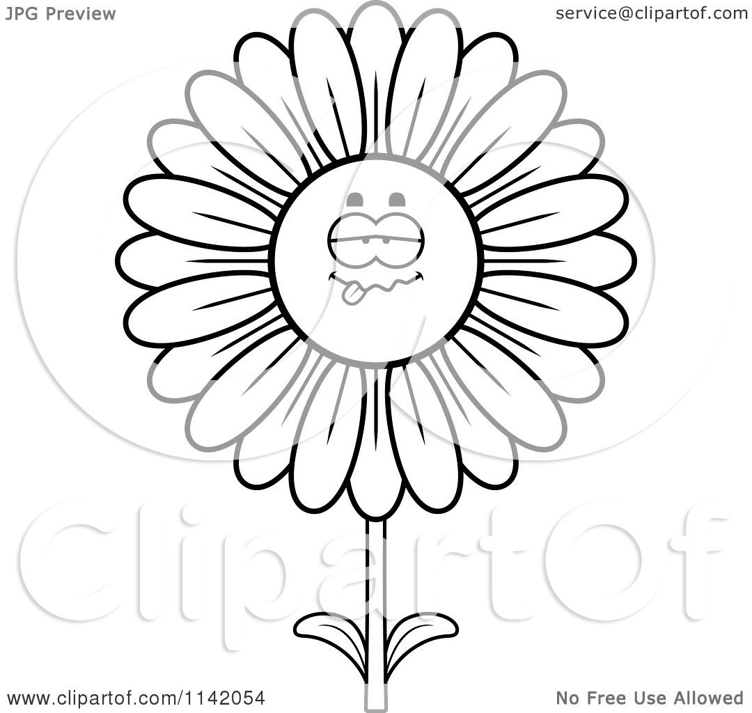 1080x1024 Cartoon Clipart Of A Black And White Sick Daisy Flower Character