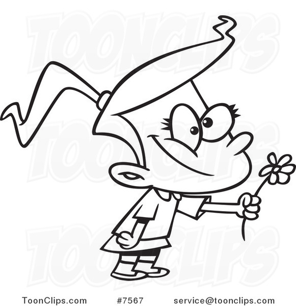 581x600 Cartoon Blacknd White Line Drawing Of Sweet Girl Giving