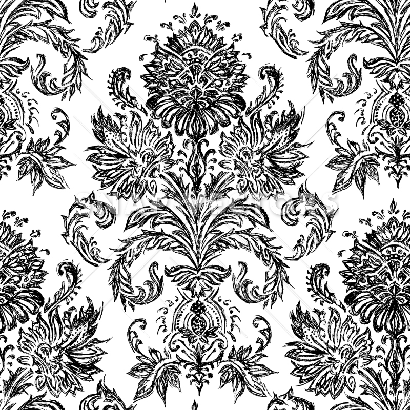 800x800 Vector Hand Drawn Sketch Damask Pattern