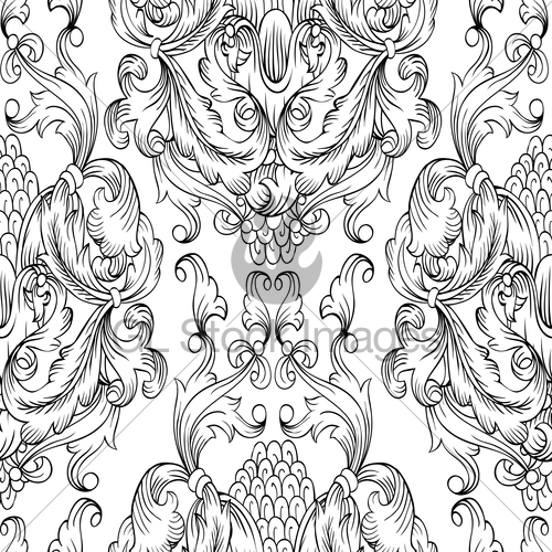 500x500 Black Damask Seamless Pattern. Hand Drawn Ornamental Elem Gl