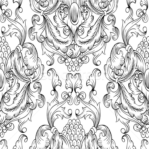 600x600 Black Damask Seamless Pattern. Hand Drawn Ornamental Element. Se