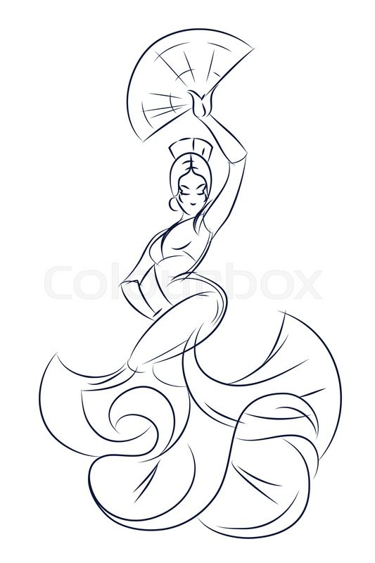 533x800 Line Ink Style Sketch Figure Gesture Drawing Of Flamenco Dancer