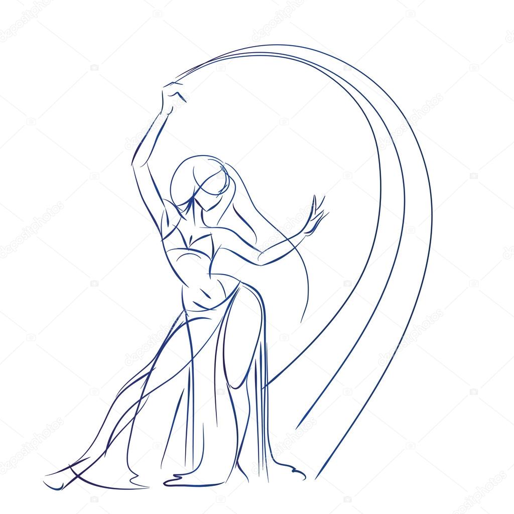 1024x1024 Belly Dancer Figure Gesture Sketch Line Drawing. Stock Vector