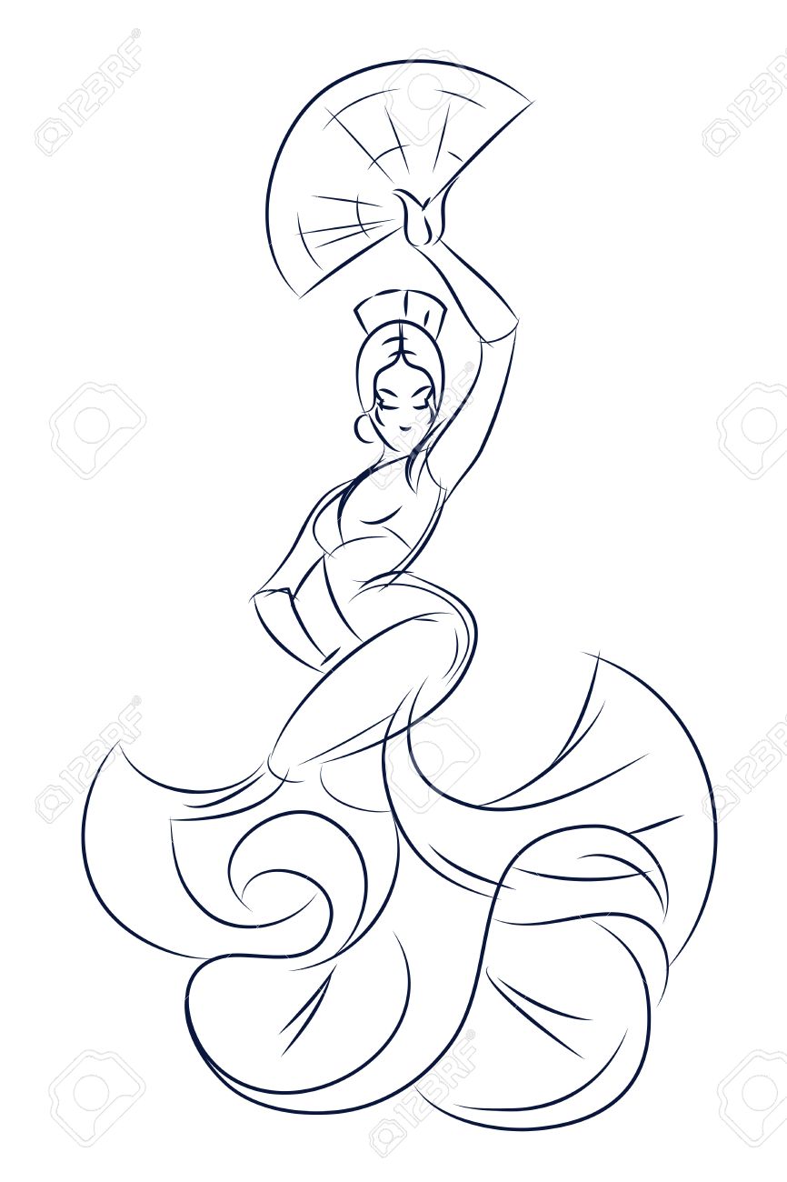866x1300 Line Ink Style Sketch Figure Gesture Drawing Of Flamenco Dancer