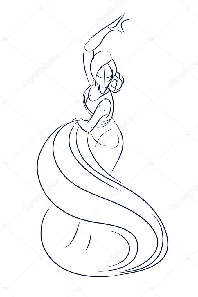682x1023 Flamenco Gypsy Dancer Ink Sketch Gesture Drawing Stock Vector