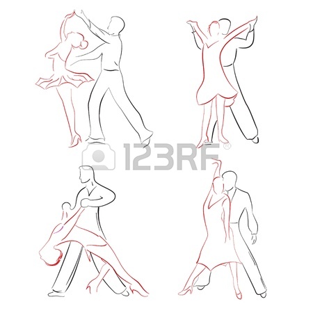450x450 Four Pairs Of Ballroom Dancers In Various Poses. Sketches, Drawn