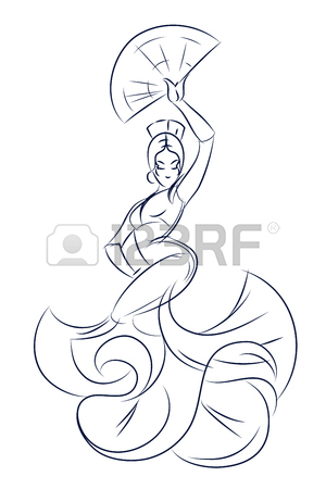 300x450 Line Ink Style Sketch Figure Gesture Drawing Of Flamenco Dancer