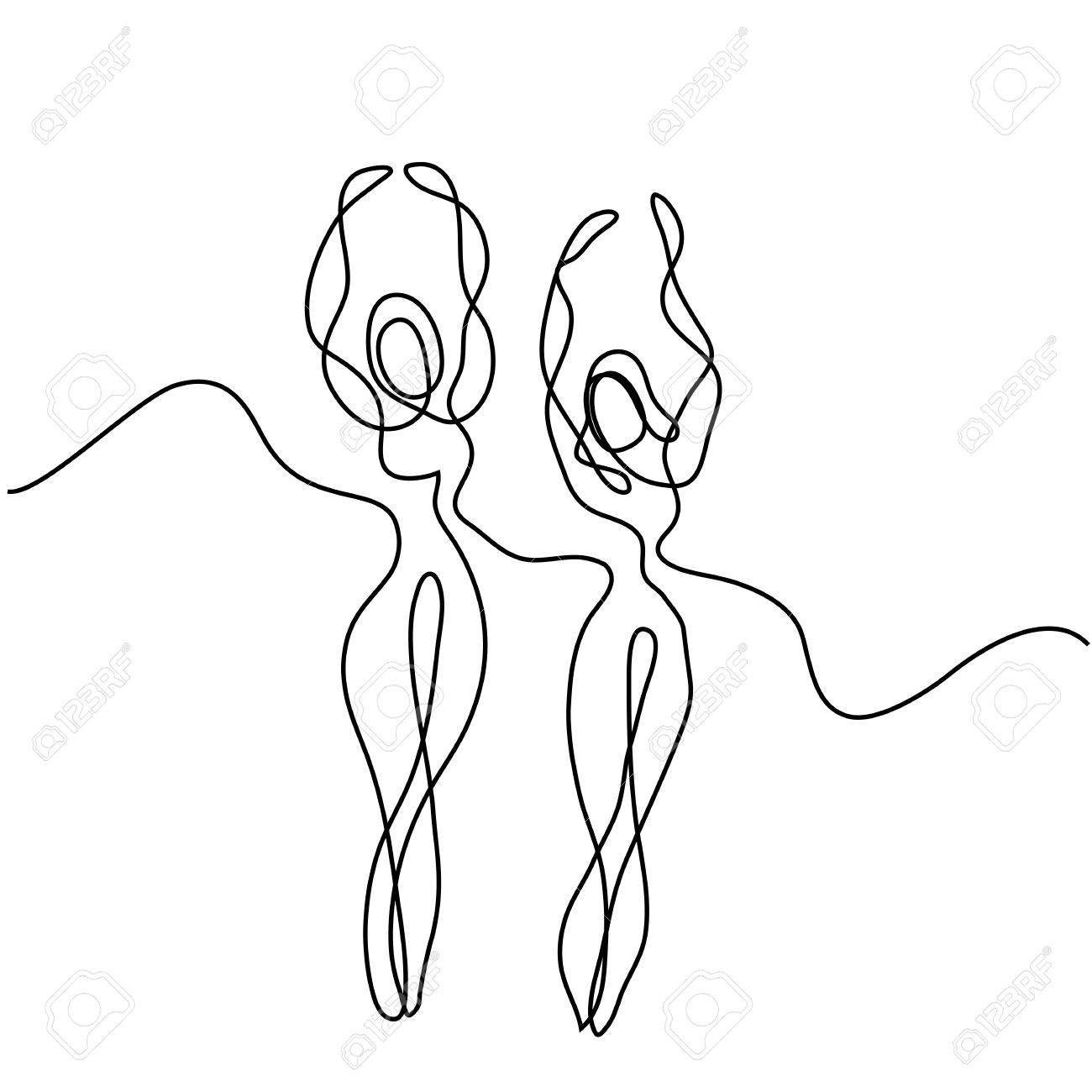 1300x1300 Continuous Line Drawing Of Dancing Women. Vector Illustration